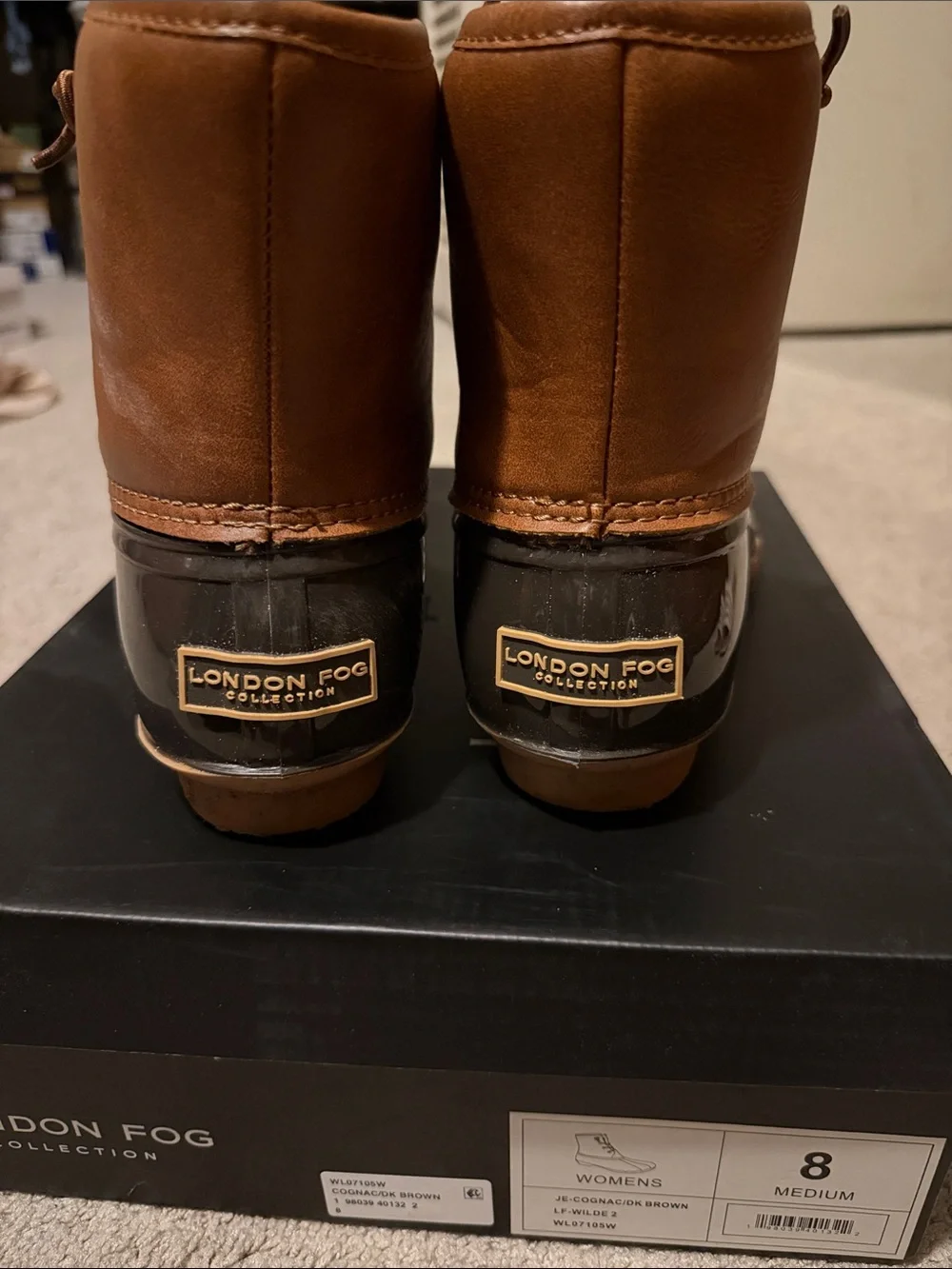 London Fog Brown and Dark Brown Waterproof Duck Boots Size 8